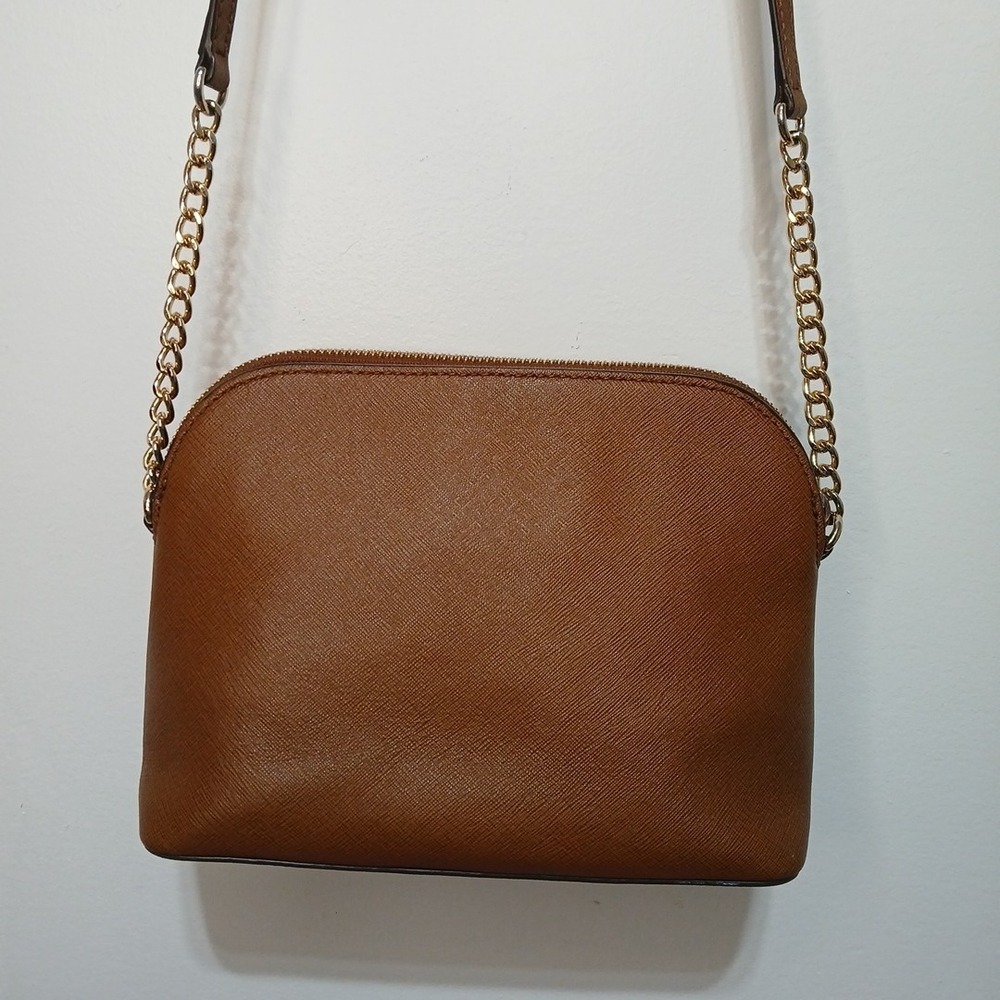 Michael Kors Cindy Dome Crossbody Bag Luggage Brown Saffiano Leather Chain Strap - Picture 3 of 14